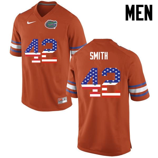 NCAA Florida Gators Jordan Smith Men's #42 USA Flag Fashion Nike Orange Stitched Authentic College Football Jersey OCF5764EW